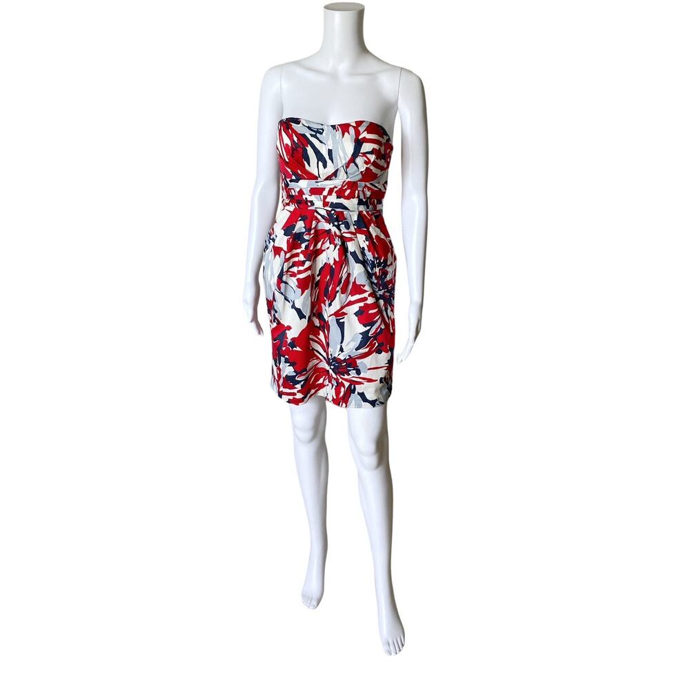 Snap Strapless Floral Mini Dress Wome 5ns Red White Blue Cocktail Tie Back